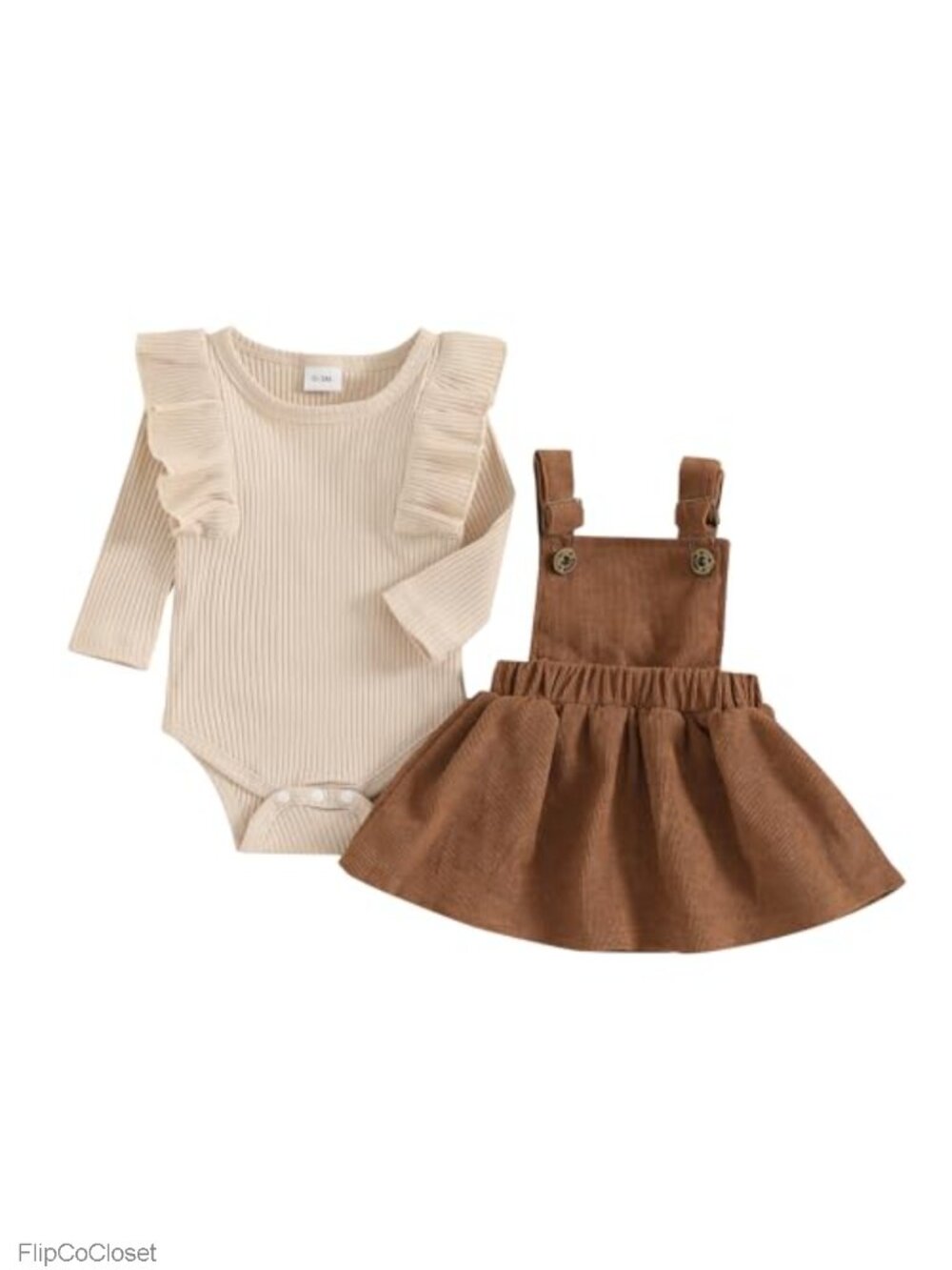 Baby Girl Corduroy Overall Dress & Ribbed Romper 2-Piece Set